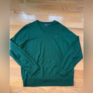 Polo Ralph Lauren Men’s Green Washable Merino Wool V Neck Sweater size XL